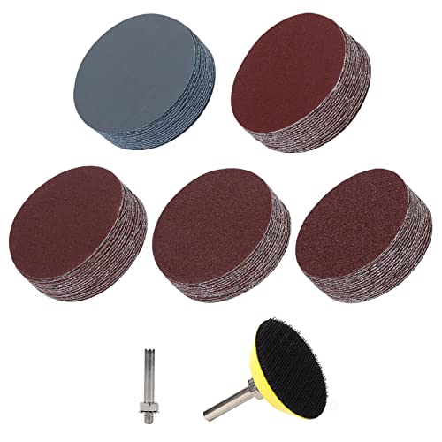 50mm Schleifscheiben Pad Kit, 120 Stück 2 Zoll Schleifpapier Schleifscheibe 80-3000 Grit Papier mit 1/4 Zoll Schaftstützteller und 1 Stück Polierpad Adapter für Holzmöbellackierung Automobil Cover