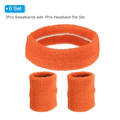 PATIKIL Sweatbands Headband and Wristband Set, 6 Sets, Orange - Image 3