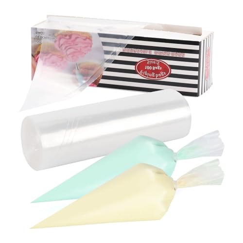Lot de 100 poches à douille jetables en plastique transparent de 25,4 cm pour décoration de gâteaux, cupcakes, desserts, cookies (16 x 25 cm)