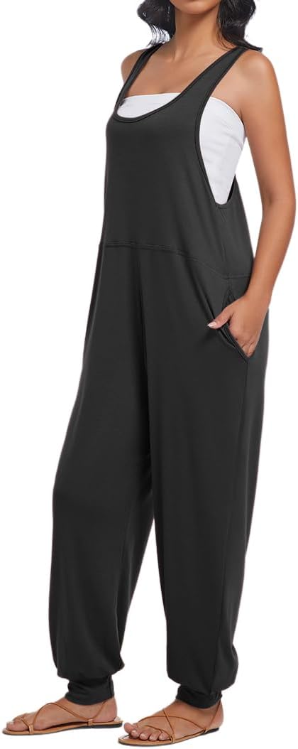 Women's Casual Loose Sleeveless Jumpsuits Harem Long Pants Romper Overalls with Pockets Summer Trendy Outfits - Image 3