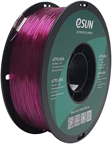 eSUN TPU-95A Filament 1.75mm, Flexible 3D Printer Filament TPU, Dimensional Accuracy +/- 0.05mm, 1KG Spool (2.2 LBS) 3D Printing Filament for 3D Printers, Transparent Purple