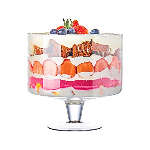 Grandartic Trifle Bowl With Pedestal Glass Crystal-Clear, Round Dessert Display Stand For Laying Cakes, Pastries, Baked Goods, Fruit And Salad Set Of 1, 116Oz(3.3L) #TOP10