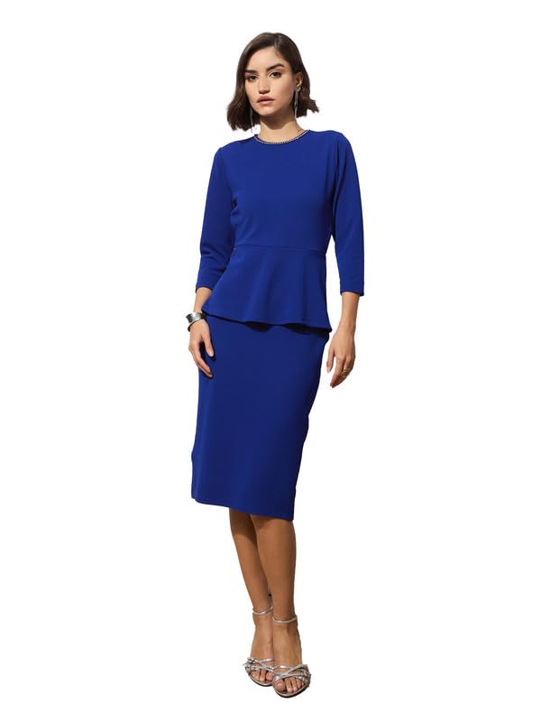 Image of barcino Black Peplum Diamante Neck Bodycon Dress