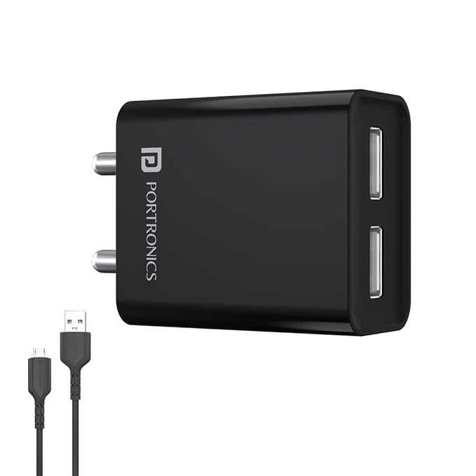 Portronics Adapto 66 2.4A Dual USB Ports Charging Adapter with 1M Micro USB Cable (Black) at Rs. 199