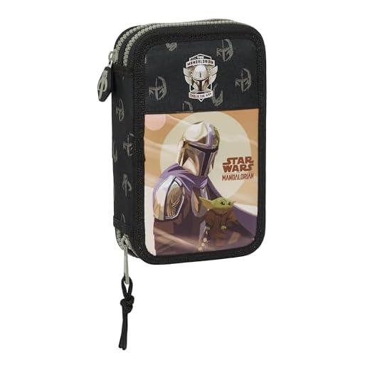 THE MANDALORIAN THIS IS THE WAY - Estuche Escolar Niño, Estuche con Colores, con 28 Útiles Incluidos, Ideal para Niños de 5 a 14 Años, Versátil, Calidad y Resistencia, 12.5x4x19.5 cm, Color Negro
