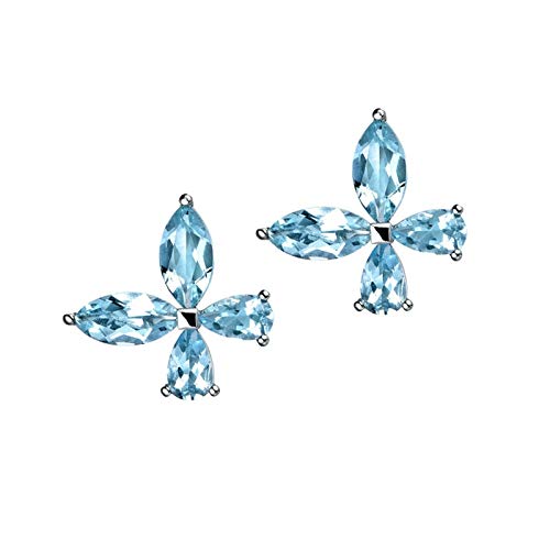 Daesar 18K White Gold Earrings Studs Butterfly Earrings Marquise Cut Aquamarine Stud Earrings Silver #TOP4