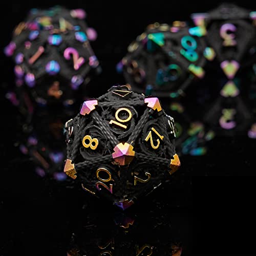 Metal Dnd Dice Set With Box,7Pcs Hollow D&D Dice,Copper Polyhedral Dungeons And Dragons Dice Set Steampunk Polyhedral Dice Games Set For Rpg,Mtg,Pathfinder,D And D Dice Set (Black Dazzle) #TOP4