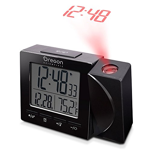 Oregon Scientific Travel Projection Atomic Clock with Indoor Temperature Calendar Alarm - Black