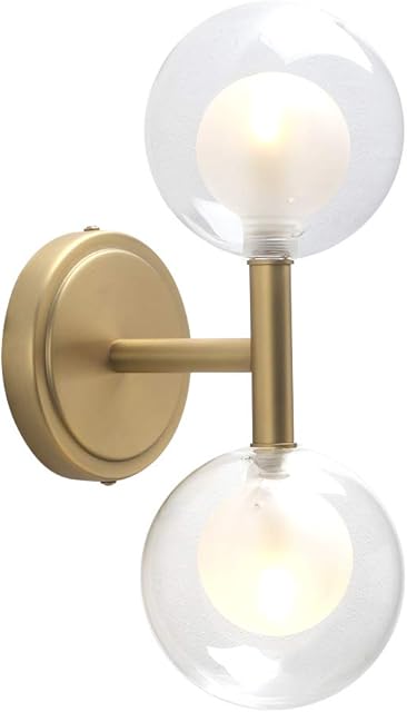 Phansthy Retro Industrial Wall Light Double-Headed Double Layer Glass Shades Sconces Straight Pole Transparent 12cm Small Globe Glass Lampshade Wall lamp for Vanity Mirror Bedroom (Antique)