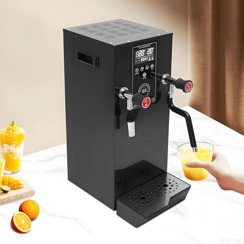 DNEPEI Espumador de Leche Comercial de 12 l y 2500 W, espumador de Vapor automático y dispensador de Agua hirviendo con Pantalla LED, para café, Capuchino, té con Leche y té de Burbujas Black-110V