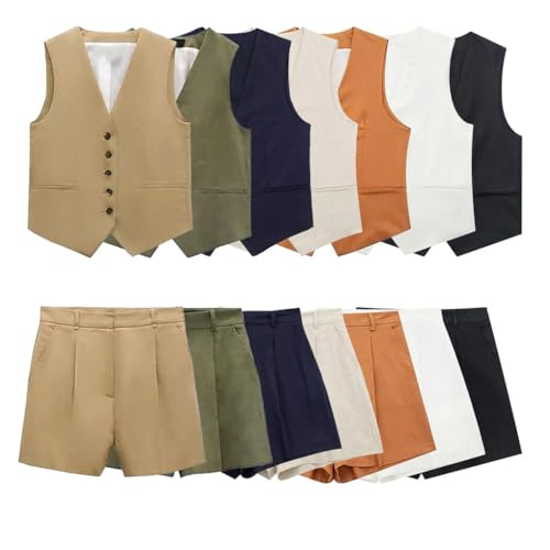 Women's Set Office Suit Lapel Sleeveless Pocket Button Classic Female's Coat+Shorts2