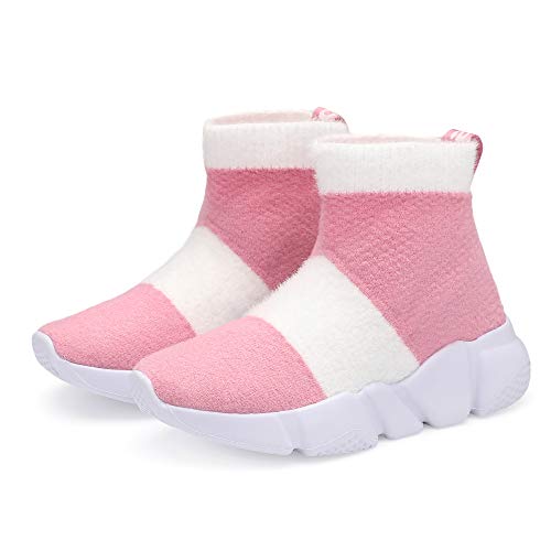 Casbeam Girls Sports Sneaker Breathable Lightweight Fashion Running Walking Slip-On-Sock Casual Shoes Children's Big Kid Pink&White Shoes Size 1 #TOP4
