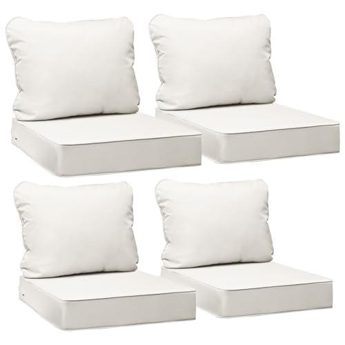 Image of AAAAAcessories Outdoor Seat Cushions for Chairs, Fade-Resistant, Waterproof Patio Furniture Replacement Cushions, 24 inch x 24 inch x 5 inch + 24 inch x 19 inch, Set of 4, Linen White