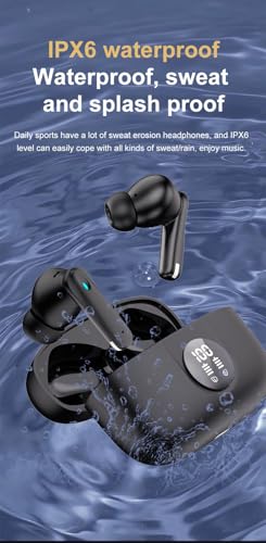 Image of 9YNE Wireless Bluetooth Earbuds with Digital Display, Deep Bass Stereo Sound, ENC Clear Calls, Touch Control, Fast Pairing, in-Ear TWS Ear Buds with Charging Case - Black