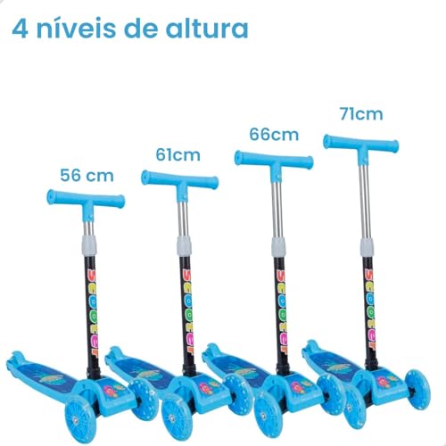 Patinete Infantil 3 Rodas Dobrável Com Luzes LED Altura Regulável (Azul)