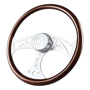 QYMOPAY 18 Inch Wooden Truck Steering Wheel Classic Grant Nostalgia Style Steering Wheel Slotted 3 Chrome-plated Spokes Woodgrain Steering Wheel