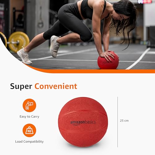 Image of Amazon Basics Rubber Medicine Ball | 4 Kg | for Strength Training, Core Workouts, Endurance Training | Non-Slip Surface | Red