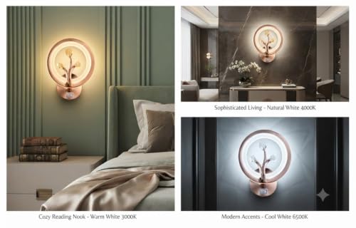 Image of Modern LED Wall Light 8806, 3 Color Changing Rose Gold Decorative Wall Lamp for Living Room, Bedroom & Hallway | Crystal Design Indoor Wall Sconce with Warm White, Neutral White & Cool White Lighting