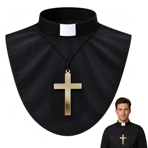 KFSCIP Priest Collar and Cross Set Professional Priest Costume Accessories Clergy Shirts for Men Formal Priest Outfit 40x35 cm Dimensions