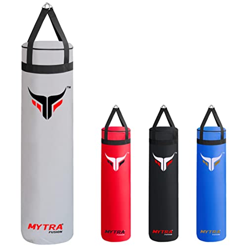 Mytra Fusion Boxing Bag Hanging Punching Bag for MMA, Muay Thai, Boxing, Karate Training, Kickboxing and Home or gym Training Unfilled Punch Bag Available with 2 Sizes 4FT and 5FT (White, 4FT) Mytra Fusion Boxing Bag Hanging Punching Bag for MMA, Muay Thai, Boxing, Karate Training, Kickboxing and Home or gym Training Unfilled Punch Bag Available with 2 Sizes 4FT and 5FT (White, 4FT)