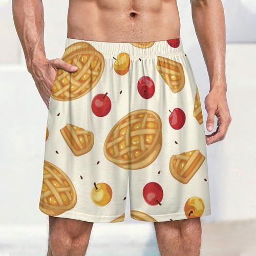 Cherry Print Cute Waffles Pattern Comfy Shorts Pajama Shorts Beach Pants Sleepwear for Men2