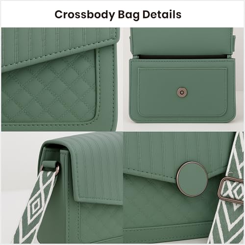 Image of ITALISH Quilted Pattern Leather Crossbody Sling Bag with Striped Pattern 23 x 18 x 7 cm