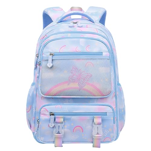 Sac d'école pour filles grand format arc-en-ciel à multi-poches