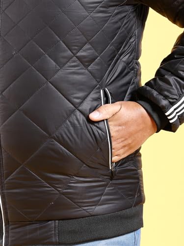 Image of Hardsoda Men Black Plus Size Solid Hooded Quilted Jacket