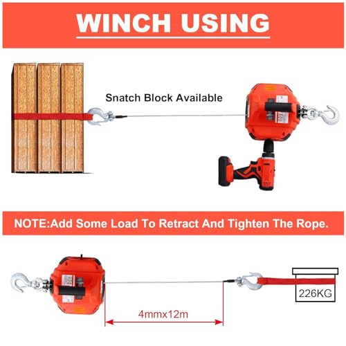 Winch portátil con capacidad de 750 lbs, cable de acero miniatura 6