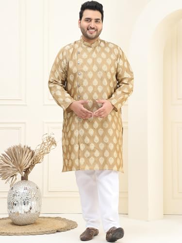 Image of SOJANYA Plus(Since 1958) Men's Pure Cotton Kurta with White Embroidery