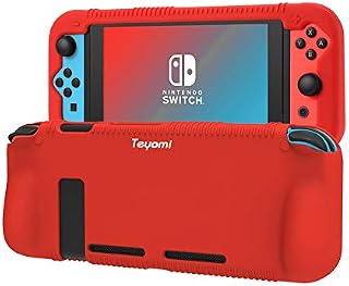 Nintendo Switch Case Cover,Teyomi Protective Silicone Case Grip Cover with 2 Storage Slots for Game Cards, Shock-Absorption & Anti-Scratch (Red)