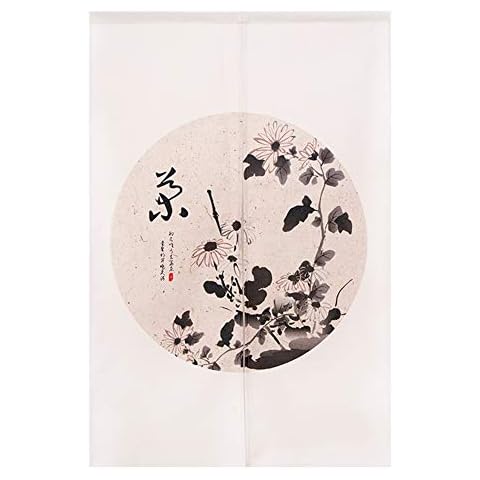 BAIHT HOME Japanese Noren Doorway Curtain Tapestry Cotton Linen Blackout Door Curtains Wall Decor Panel Chinese Chrysanthemum 33" x 35" Cover