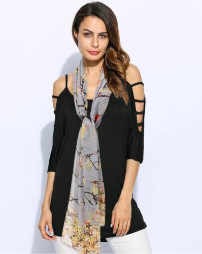 Image of GERINLY Scarfs for Women Lightweight Cotton Feel Scarves Floral Birds Print