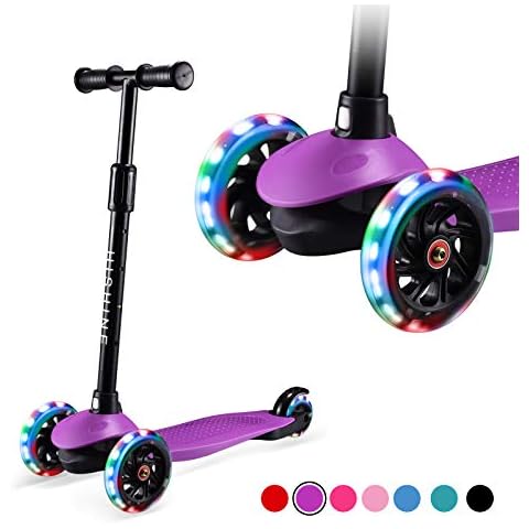 Hishine Kick Scooter for Kids with 3 Light up Wheels and Adjustable Height for 2-7 Years Old Ages Girls Boys Toddlers & Children,Lean to Steer, 3-Wheeled Scooters (12-PURPLE1) Cover