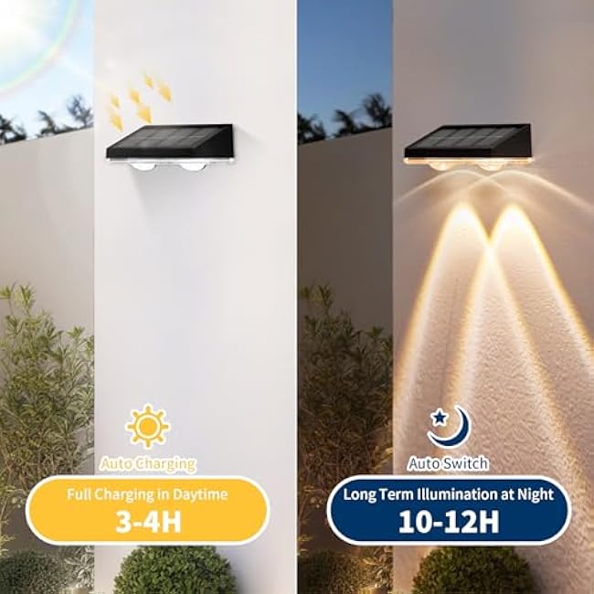 Solar Fence Lights - IP64 Waterproof Courtyard Ambient Solar Lights with 3000K Warm Light, Suitable for Backyards, Railings, Steps, Terraces, Stair Railings and Walls (8 Pack)