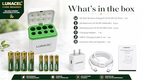 Image of AA AAA Rechargeable Batteries 1.2V Ni‑MH - AA 2500mAh & AAA 800mAh (8-Pack) with Wireless Fast Charger Kit | 120‑Min Rapid Charge | 1000+ Cycles, Long Life | OEM 1‑Year Warranty