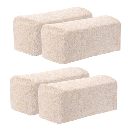 4 fundas elásticas de jacquard caqui para reposabrazos de sofá 2