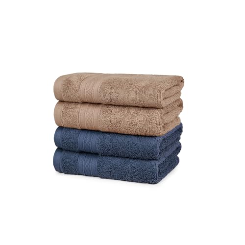 Image of MYTRIDENT Soft Comfort Air Rich Towel 100% Cotton Hand Towel for Daily use, 500 GSM Highly Absorbent Towels for Men /Women, 4Pc Hand Towel Set (41 cm X 66 cm), Acorn and Navy