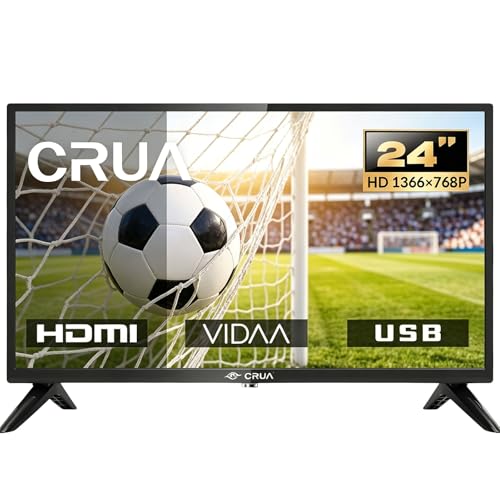 CRUA VIDAA Smart TV,24 Zoll (60 cm) TV,1366x768 HD TV,LED TV mit HDMI/USB/AV IN/Kompakt und Smart für Ihr Zuhause,Schwarz [Energieklasse E]