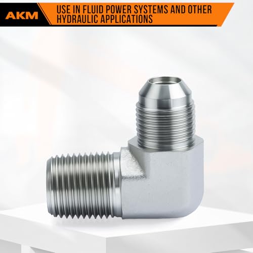 Image of 90 Elbow Straight Hydraulic Hose Adapter Fittings, 2501-06-06 3 /8 inch Tube 9 /16-18 JIC Male x 3 /8-18 NPTF Male Connectors x 10 pack