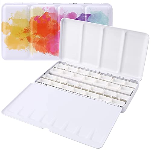 LOONENG Empty Watercolor Palette, Empty Watercolor Tin with Fold Out Palette, Large Colorful Watercolor Tray Palette with 28 Empty Full Pans for Plein Air Painting and Sketching