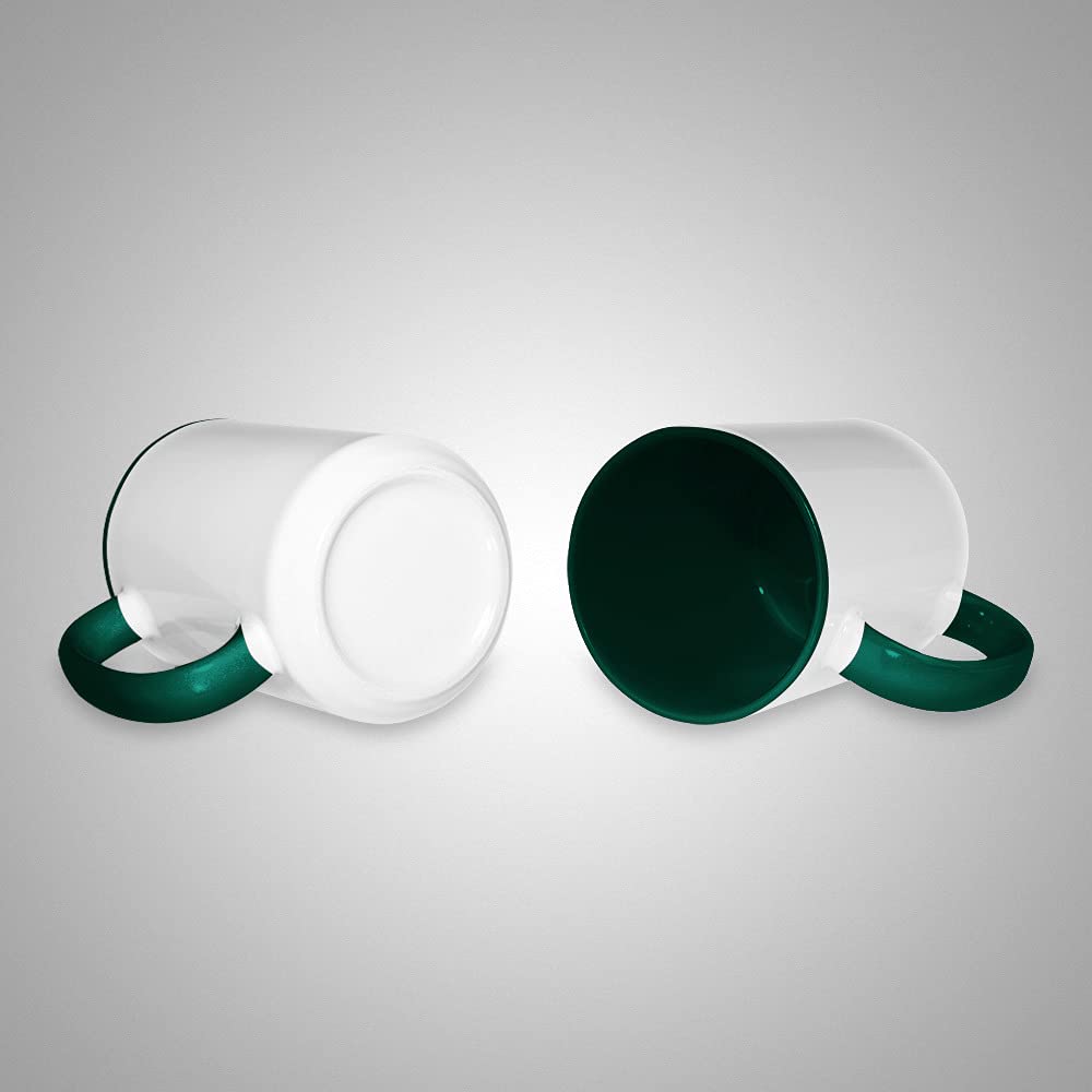 Bastel-Tassen ohne Druck zum Bemalen aus Hochwertiger Keramik Einzeln oder im Set/Mug/Cup/Becher/Pott Jumbo Tasse Innen & Henkel Dunkelgrün 6er Set