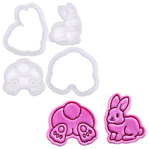 BAKERLOGY Bunny Trails - Mini Set de 2 Emporte-pièce et Tampon - Lapin de Pâques & Lapin Fluffy pour Biscuits de Pâques & Printemps, Cupcakes & Décorations en Fondant