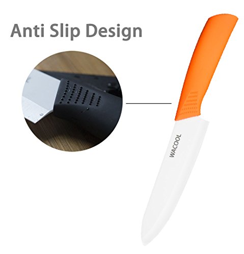 WACOOL Ceramic Knife Set 3-Piece (Includes 6-inch Chef's Knife, 5-inch Utility Knife and 4-inch Fruit Paring Knife), with 3 Knife Sheaths for Each Blade (Colorful Handle)