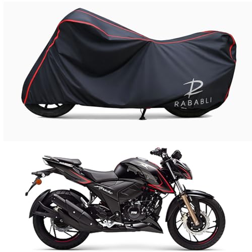 Image of Waterproof Bike Body Cover Compatible for | TVS Apache RTR 200 4V | Taffeta Fabric, Red Piping Design, Bottom Elastic Fit | Dustproof, Sun UV & Rain Protection for All Bikes