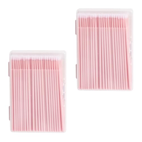 (マイクロブラシ)化粧道具極細綿棒 マイクロアプリケーター200個1回限り綿棒 極細綿棒 高繊維製 アイメイクのリップラインを変えるアイラインなど細かいところに使う(ピンク)