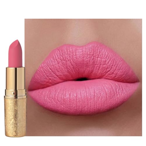 Nude Pink Matte Lipstick, Bright Pink Lip Stick for Women, Hot Color Smooth Full-Coverage Moisturizing Lipsticks, Waterproof Non-sticky Lips Tinted, Long Lasting Lip Balm Gift for Lady