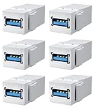 BERLAT USB 3.0 Keystone Jack Insert, USB Keystone Jack,USB to USB Adapters Female to Female Inserts Connector Interface Coupler Socket Adapter Port for Wall Plate Outlet Panel(White-6 Pack)