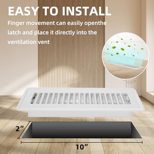 Floor Register 2x10, 4 Pack Floor Vent Covers for Home Floor Heavy Duty Steel Walkable Floor Grates Adjustable Air Vent Covers 2" x 10" Floor Vent, White by HQZHQZ - Image 3