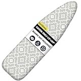 UniSimp Ironing Board Cover and Pad 15"x54" Extra Thick Natural Cotton, Scorch and Stain Resistant Padding, Standard Size Iron Board Cover with Fasteners Heavy Duty Elastic Edge, Heatproof Geometric